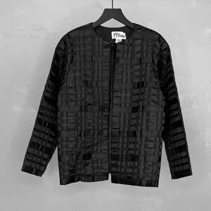 Vintage 80s-90s Tachi Castillo Black Woven Satin Jacket Women's Small